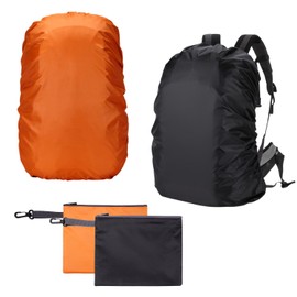 Lyivisk Waterproof Backpack Cover Set of 2 (40-50L) with Zip Bag - Rain Cover for Backpack & School Bags for Outdoor, Travel, Hiking (Black/Orange)