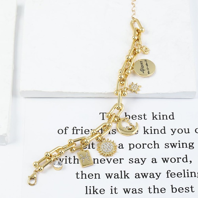 Madison Tyler Real Gold Plated U Link Aquarius Zodiac Bracelets