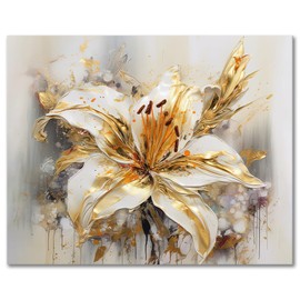 TISHIRON Paint by Numbers Adults Beginners Golden Flower Adult Painting by Numbers Kits Lily Floral DIY Oil Painting by Numbers with Brushes Blooming Art Crafts 40 x 50 cm (Frameless)