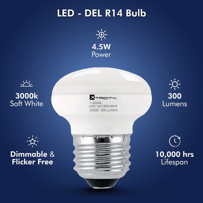 Xtricity R14 LED Light Bulb, 4.5w (40w Equivalent), Dimmable, 300