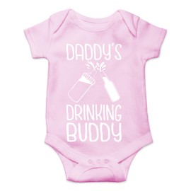 Belle Homie Daddy's Drinking Buddy - Funny Baby Essentials Bodysuit - Infants Outfit Newborn Unisex Rompers (6 Months, Pink)