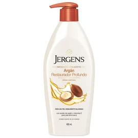 Jergens, Crema Corporal Argán Restaurador Profundo Humectante, 400 ml, con aceite de argán restaurador y vitamina E, infundido con aceite, probado por dermatólogos