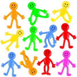 POPLAY 60PCS Smiley Face Bendable Man, Stretchy Figures Party Favors Gooey Bendy Fidget Toys for Stress Relief Goodie Bags Stocking Stuffer Piñata Fillers