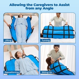 Nylon Positioning Bed Pad with Reinforced 8 Handles, 40" x 47" Reusable Transfer Sheet for Lifting, Turning, Moving and Positioning, Waterproof Draw Sheet for Patients and Elderly