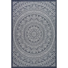 Adiva Rugs Outdoor Indoor Area Rug, Weather Resistant, Easy to Clean, Stain Resistant Floor Mat for Dining Room, Backyard, Deck, Patio (Navy Weiss, 5' x 7')