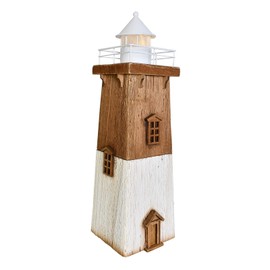 wovorins Wooden Lighthouse Decoration with Lights Nautical Tabletop Decor Decorative Tower Light Beach Themed Centerpieces Wood Coastal Home Décor (Multicolor)