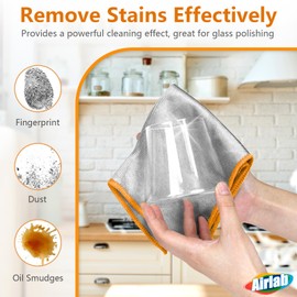 Glass Polishing Cloth Streak Free Miracle Microfiber Cleaning Cloth Lint Free Cleaning Rags for Glasses Kitchen Dish Mirrors Easy Clean, Pack of 6, 12" x 12", Sliver-Orange