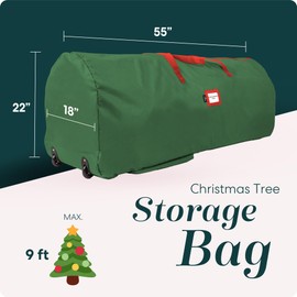 Handy Laundry Rolling Tree Storage Bag - For 9-Foot Artificial Christmas Holiday Tree. Zippered Bag, Carry Handles and Wheels for Easy Transport. Protects Against Dust, Insects, and Moisture. (GREEN)