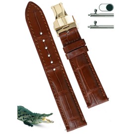 [vinacreations] Crocodile Watch Strap Di Buckle Mens Alligator Replacement Watch Band Quick Release Spring Bars Wrist Neck Silver with D Buckle for Men Handmade Handmade