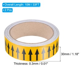 PATIKIL Flow Arrow Tape, 2 Roll Polyethylene Pipe Marking Sticker with Reflective Strip, Waterproof Heat Resistant, for Pipe Flow Directional Identification, 1.2 Inch x 33 Ft, Yellow/Black