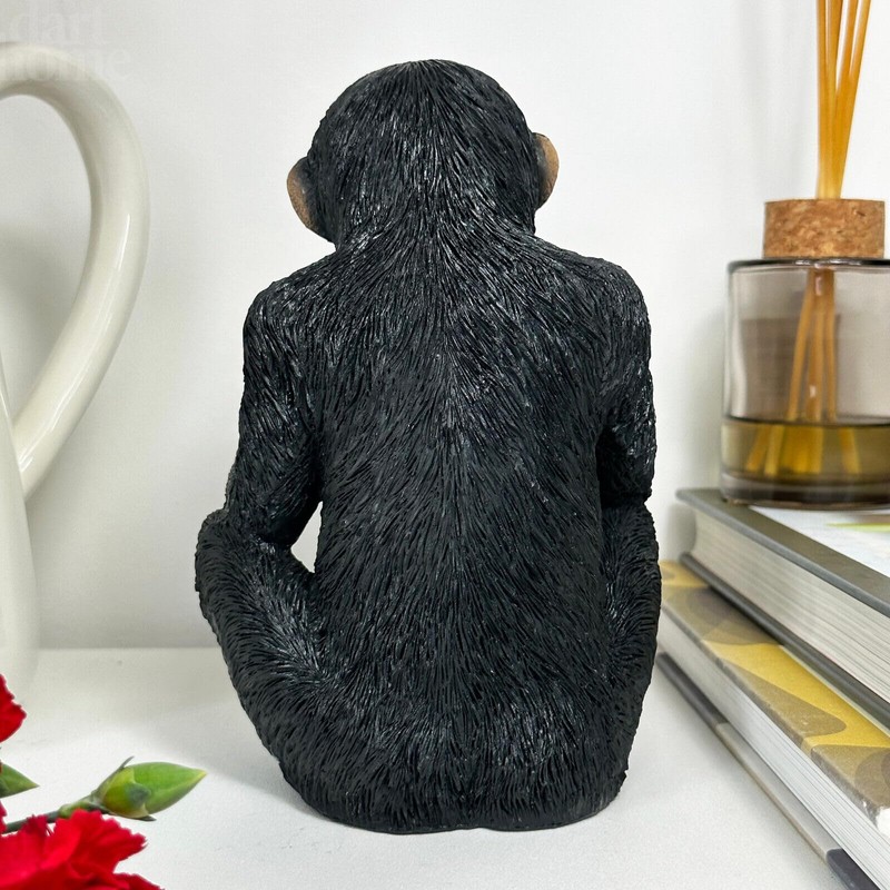 Darthome Sophisticated Monkey Ornament Black Resin Tea Drinking Chimp Novelty