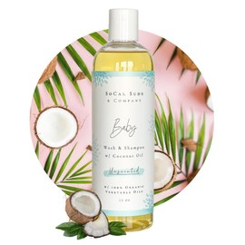SoCal Suds & Company - Organic Gel Baby Wash & Shampoo - Gentle Natural Ingredients, Vitamin Rich Organic Oils Soothing Aloe Cleansing Hair & Body Wash for Babies Sensitive Skin - Unscented, 12oz