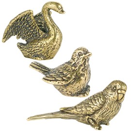 SnowOwl 3PCS Vintage Brass Gold Bird Swan Decorations Statues Sculpture Solid Metal Animal Ornament Miniature Figurines for Home Office Garden Desktop Decor (Bronze-21)