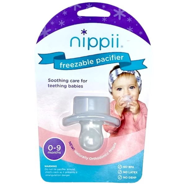 Nippii Freezable Teething Pacifier New Orthodontic Shaped Nipple! (Clear)