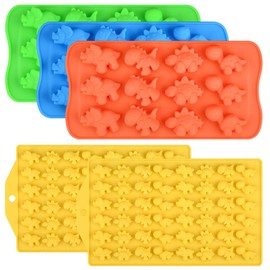 2 Sized Dinosaur Candy Molds Gummy Molds - Regular & Mini size Dinosaur Silicone Chocolate Molds BPA Free Nonstick Set of 5 Including Triceratops T-Rex Stegosaurus Brontosaurus