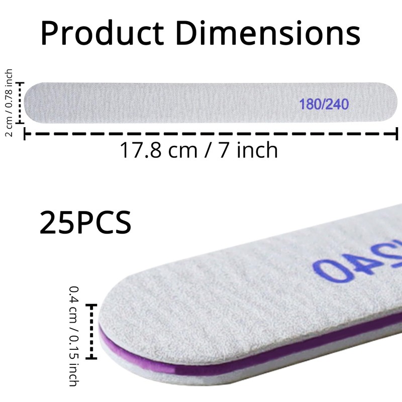 25Pcs 180/240 Grit Nail Files, Professional Nail Files Set for