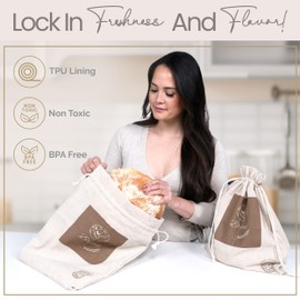 Linen Bread Bags for Homemade Bread – Easy to Clean Large Reusable Cloth Bags for Sourdough, Sandwich & Loaf Storage, BPA-Free Linen Bag with String Closure For Fresh Breads Storage (2 Pack, XL)