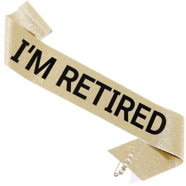 ZHBDPaty Officially Retired Elegance Sash - Retirement Sash for Both Women and Men with Pearl Safety Pin. Perfect for Retirement Parties, Events, and Thoughtful Novelty Gifts (3 Gold, Large)