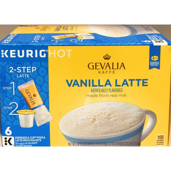 Gevalia, 2-Step K-Cup & Froth Packets, 6 Count, 1.41oz Box (Pack of 3) (Vanilla Latte)