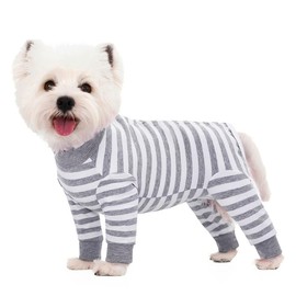 AITOLI AITOLI Dog Striped Recovery Suit, Puppy After Surgery Onesie for Female Male Dogs, Dogs Cats Long Sleeve Pajamas Bodysuit, Surgery Abdominal Wound Bandages Clothes, Dog Pant for Shedding Skin Disease