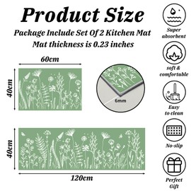 MIQEBX 2 Pcs Kitchen Rugs and Mats, Anti Fatigue Kitchen Rug Sets,Comfort Floor Mats Washable Non Slip Kitchen Rug Runner for Office Sink Laundry (Flowers F, 40x120cm+40x60cm)