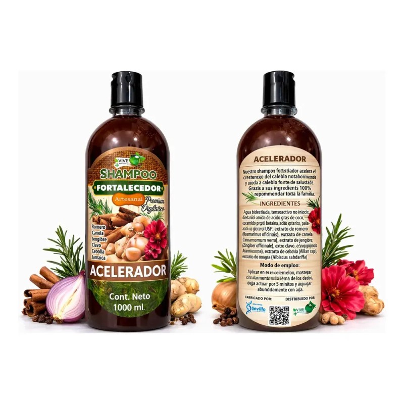 Shampoo Acelerador Crecimiento Cabello Romero Jengibre Canel