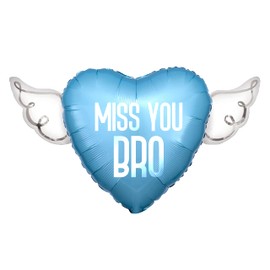Miss You Bro Heavenly Balloons heart shaped with angel wings (Blue)