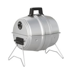 Americana Grills Keg A Que Charcoal BBQ Grill, Portable Outdoor Barbecue with Durable Powder Coated Hood, 186 Square Inch Cooking Area, Silver