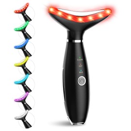 Red Light Therapy Devices for Face & Neck - Face Massager with Heated & Vibration for Skin Tightening & Wrinkles, 7 Colors LED Facial Sculptor, Face Beauty Lifting Tool - Black