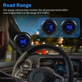 Wowpartspro Universal 2" 52mm Car Tachometer Blue LED Digital Tacho Gauge Meter 0-150PSI RPM