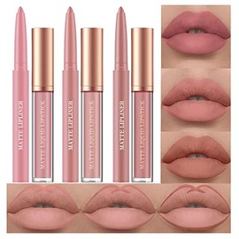 URQT Set De Maquillaje De Labios Nude De 6 Piezas Delineador Y Labial, 3 Labiales Líquidos Mate Aterciopelados  3 Delineadores De Labios Suaves A...  