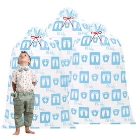 Zonon 3 Pcs Extra Large Baby Shower Bags Jumbo Giant Oversized Footprint Gift Bag Plastic Gender Reveal Storage Wrapping Bag for Birthday Holiday Party Favors, 56" x 36"(Blue Footprint)