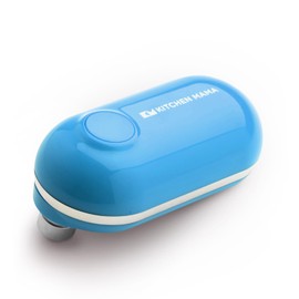 Kitchen Mama Mini Electric Can Opener Smooth Edge: Opens Can with One Press - Ultra-Compact, Portable, Hands-Free, Safe, Cordless, Seniors with Arthritis, Automatic, Battery Operated Appliance (Blue)