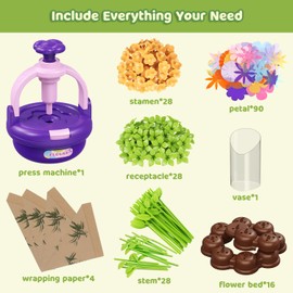 Arts and Crafts Kit for Kids Ages 4-8,Fabric Flower Bouquet Toys,DIY Flower Market Toys,Build Your Flower Bouquet,Educational Christmas Birthday Gifts for 3 4 5 6 7 8 9 Year Old Girls-Purple