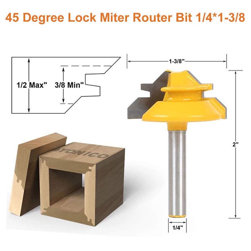 45 Degree Shank Lock Miter Router Bit Tungsten Woodworking Cutter