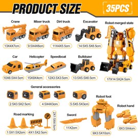 RoserRose Magnetic Deformation Robot, Construction Site Vehicles, Car Toy Set, Robot Toy, Magnetic Construction World Vehicles, DIY Building Blocks, Gift for Children from 3 Years - 35