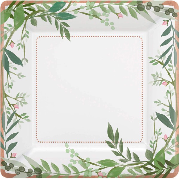 amscan Love and Leaves Square Metallic Paper Plates-8pc