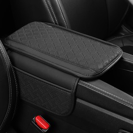 TSUGAMI Car Center Console Cover, Microfiber Leather Vehicle Armrest Protector Cushion with 2 Storage Bags, Auto Middle Console Armrest Seat Box Pad Accessories, Universal for Most Cars (Black)