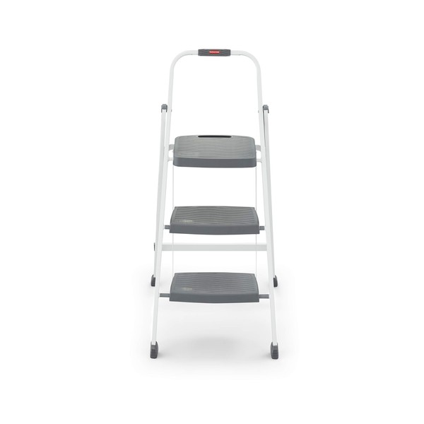 Rubbermaid RM-3W-2W Steel Frame 3 Folding Stool with Hand Grip and Plastic Steps, 250-Pound Capacity, White Finish