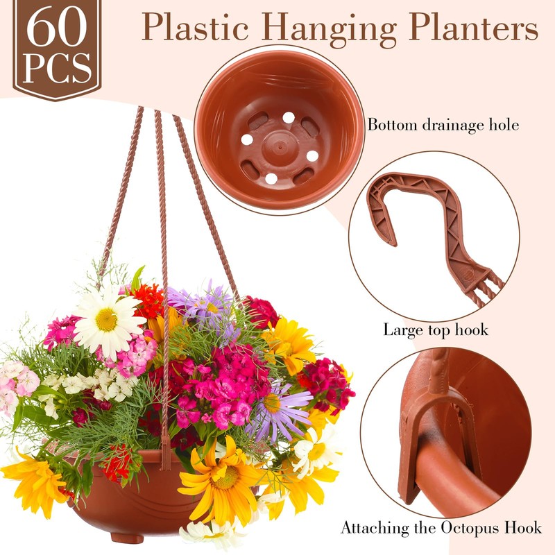 Maxcheck 60 Pcs Plastic Hanging Planter Flower Plant Pots with