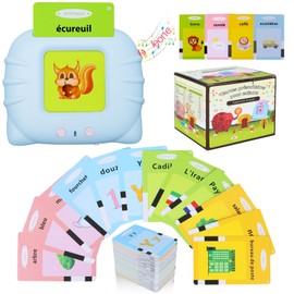 Standard French Talking Flashcards Educational Toys for Children Aged 1-6 Years, 200 Sheets 400 Words, Acoustic Educational Toy, Interactive Toy for Boys and Girls - Blue