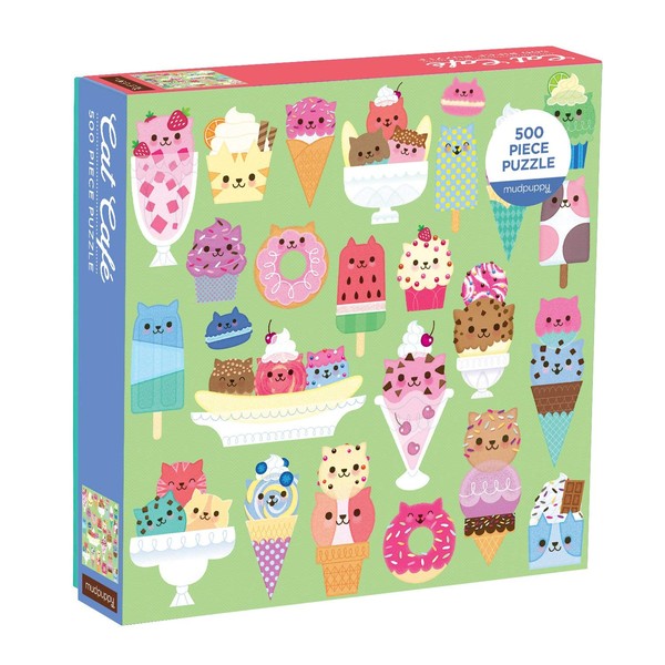 Mudpuppy Cat Cafe 500 Piece Jigsaw Puzzle for Families and Adults, Colorful Cat Puzzle with Illustrations of Cats and Desserts, Multicolor (0735355851)