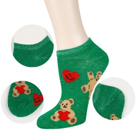 Benefeet Sox 5 Pair Funny Ankle Socks for Women Girls Cute Bear Socks Fun Patterned Novelty Heart Socks Kawaii Pretty Cotton Low Cut Liner Socks Graphic Short Casual Socks