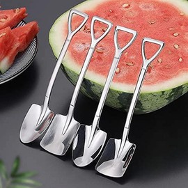 10Pcs Silver Dessert Spoon Set, 4.8" Shovel Shape Stainless Steel Spoons, Restaurant Dessert Spoons，Ice Cream Fruit Spoon for Home, Kitchen，Spoons，Dessert Spoons