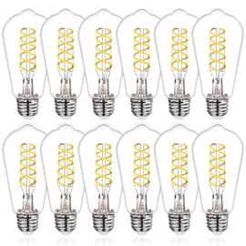 ST58 Edison Bulbs 60 Watt Led, 5000K Vintage Light Bulbs, E26 Led Bulb 60 Watt Dimmable Plastic 600ML, Antique Decorative Filament LED Bulb for Bedroom Office Fan Lights Ceiling Fixtures 12 Pack