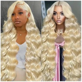 JIEDAOKOU 613 13x6 Lace Front Wig Human Hair 32 Inch 200 Density Blonde Wig Human Hair 613 HD Lace Frontal Wig 13x6 Body Wave Blonde Lace Front Wigs Human Hair for Women Pre Plucked with Baby