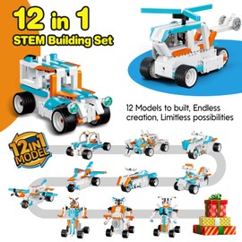 12in1 STEM Robot Building Kit for Kids 5-12+, Remote/APP/Voice Control STEM Robot Helicopter Car Building Toys for Kid Science Learning, DIY Building Blocks Set, Boys Girls Birthday Xmas Gifts Ideas