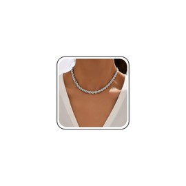 Inilbran Punk Rope Chain Necklace Choker Chunky Twisted Rope Chain Necklace Italian Rope Chain Necklace Vintage Twist Rope Necklace Chain Thick Twist Link Chain Necklace for Women(Silver)