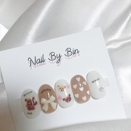 [Handmade Nail Tips] Angora Bear Nails - Short Ballerina / [수제네일팁] 앙고라곰돌이 네일 - 숏발레리나