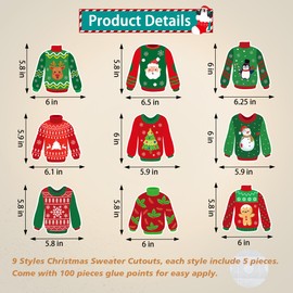 Wonmon 45PCS Christmas Ugly Sweater Cutouts for Bulletin Board Decoration, Ugly Sweater Paper Cut-Outs for Christmas Party Home Office School Classroom Bulletin Board Decorations